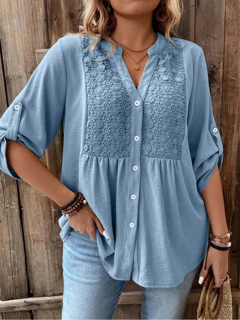 Camicia Noor Scollo a V con Bottoni