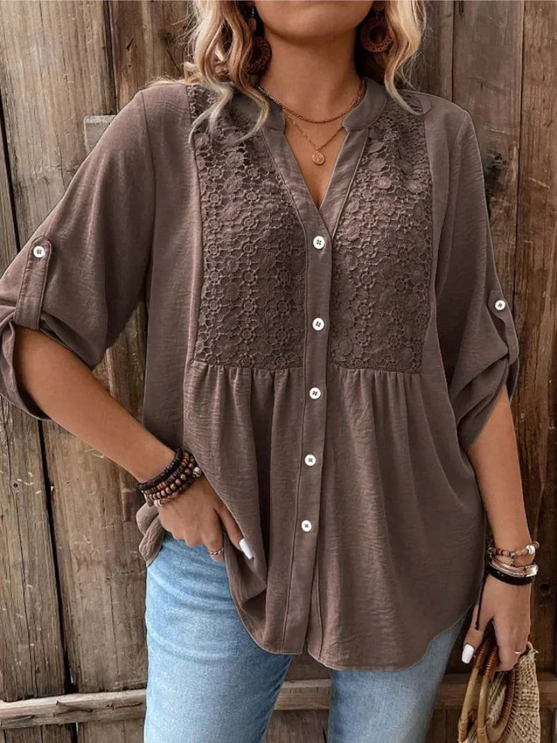 Camicia Noor Scollo a V con Bottoni