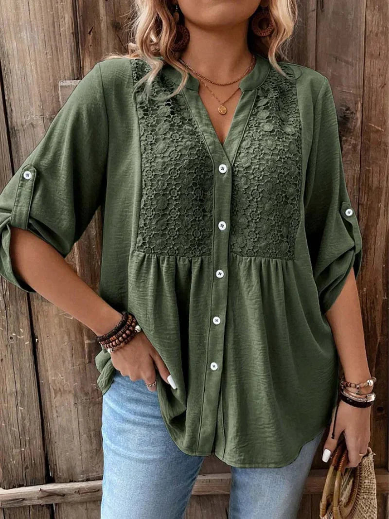 Camicia Noor Scollo a V con Bottoni